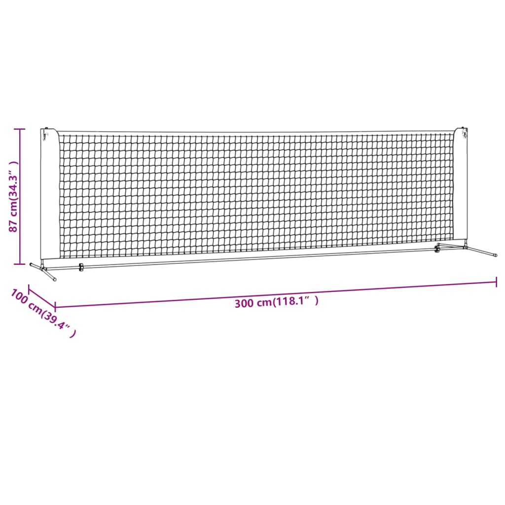 Tennisnet 500x100x87 cm polyester zwart en rood