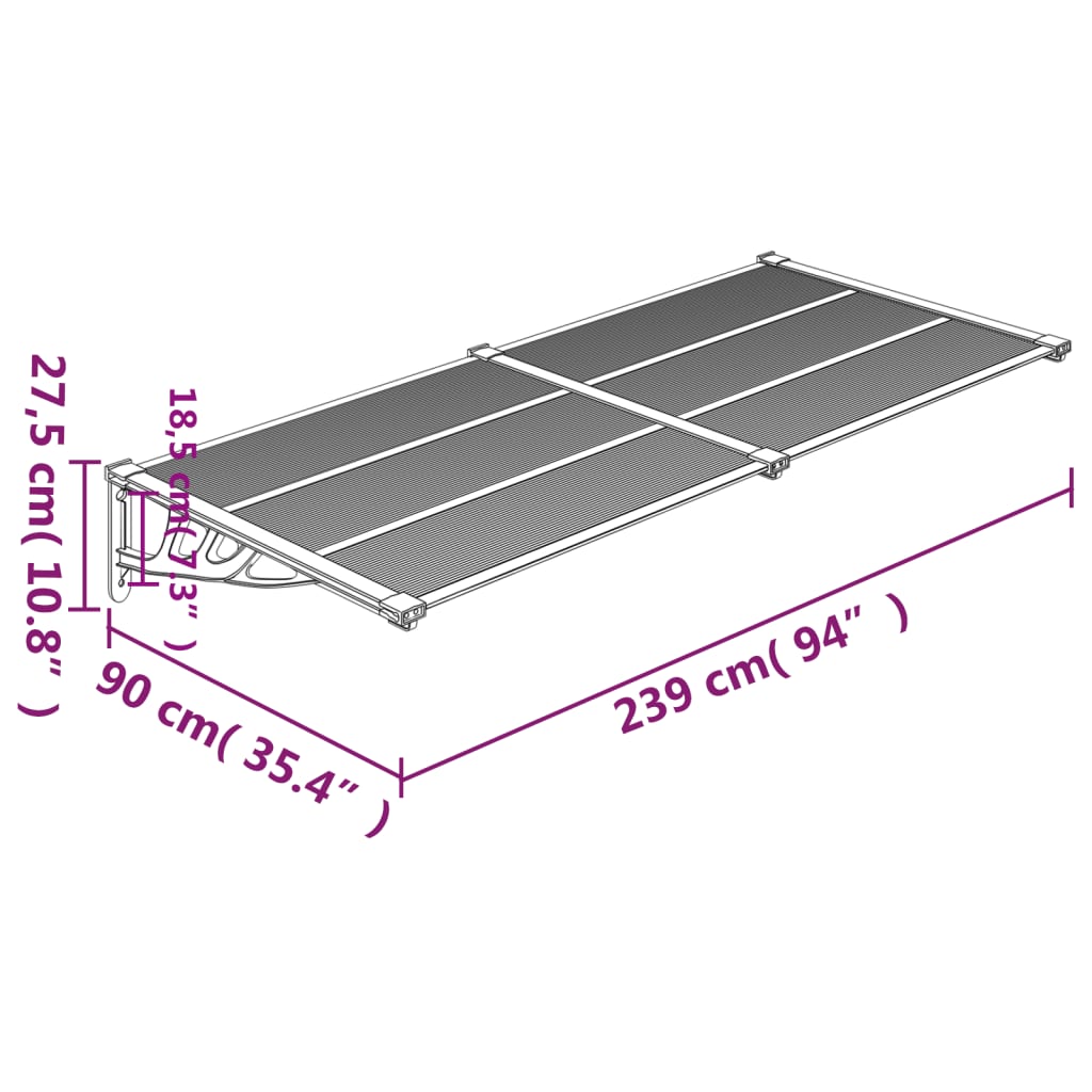 Deurluifel 297,5x90 cm polycarbonaat zwart en transparant