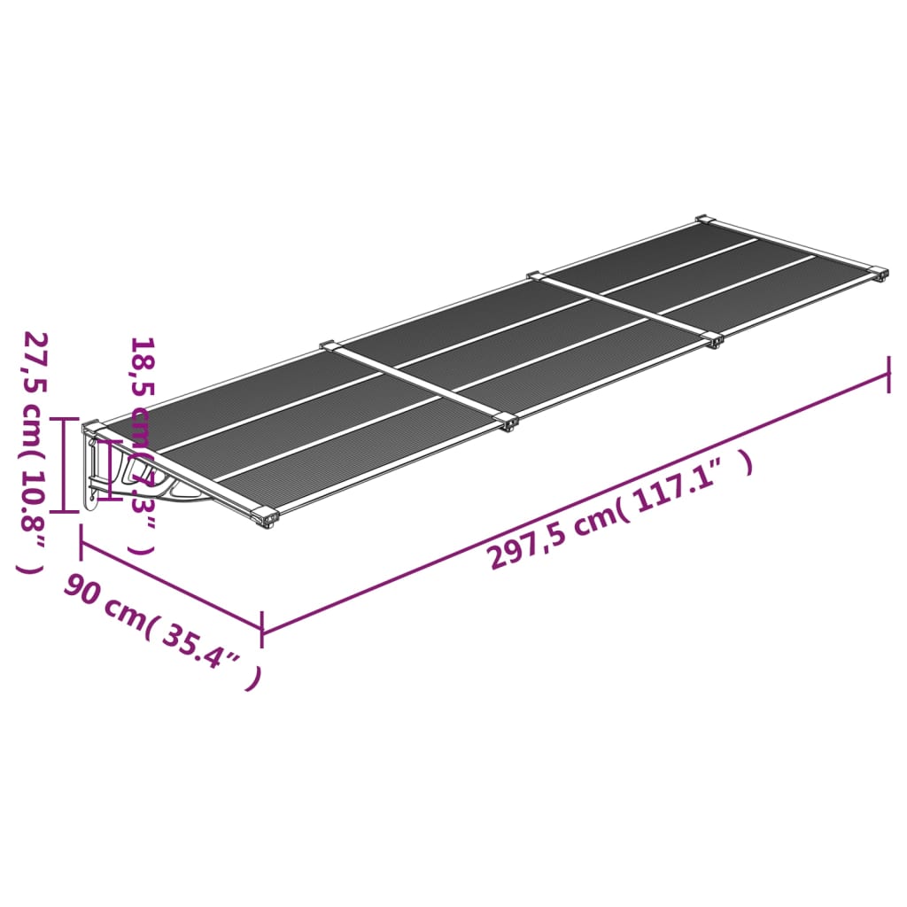 Deurluifel 297,5x90 cm polycarbonaat zwart en transparant