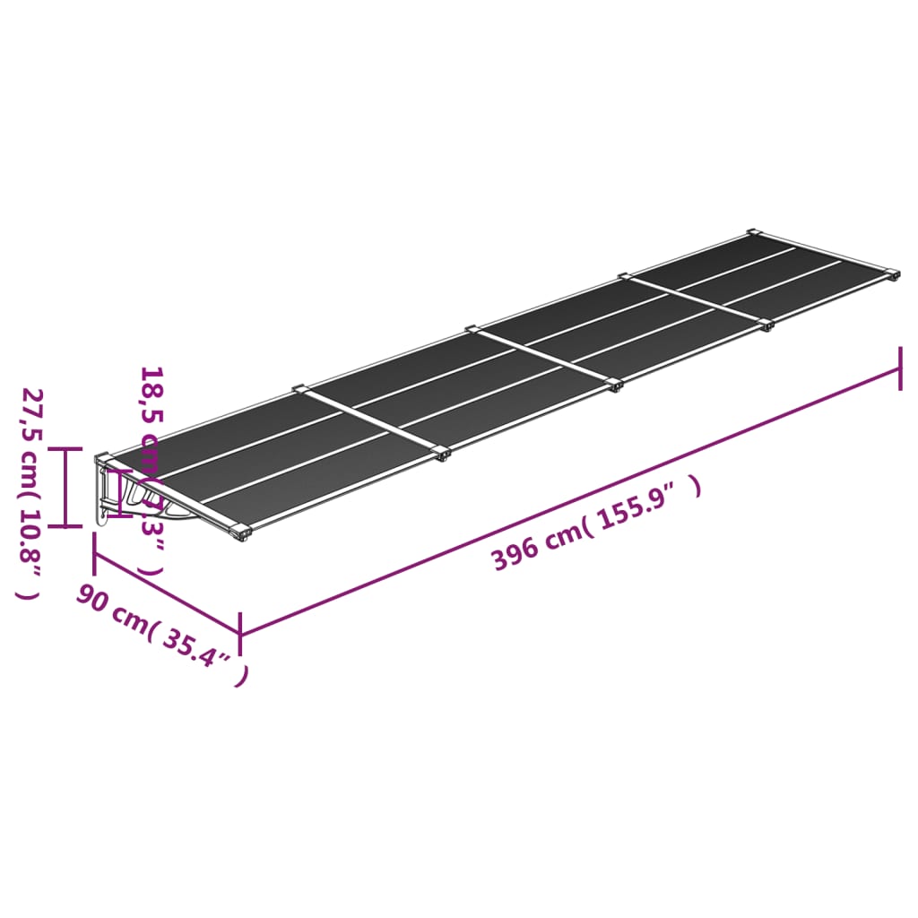 Deurluifel 239x90 cm polycarbonaat zwart en transparant