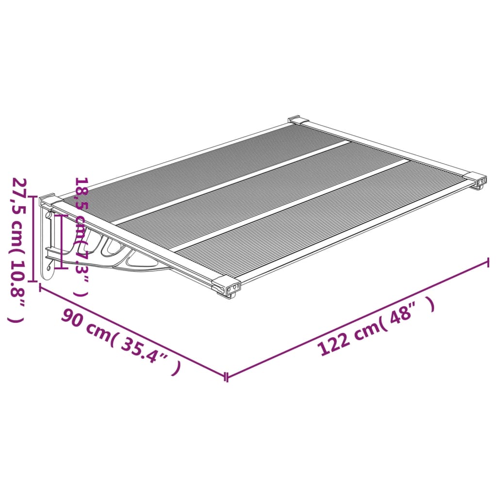 Deurluifel 358,5x90 cm polycarbonaat grijs en transparant