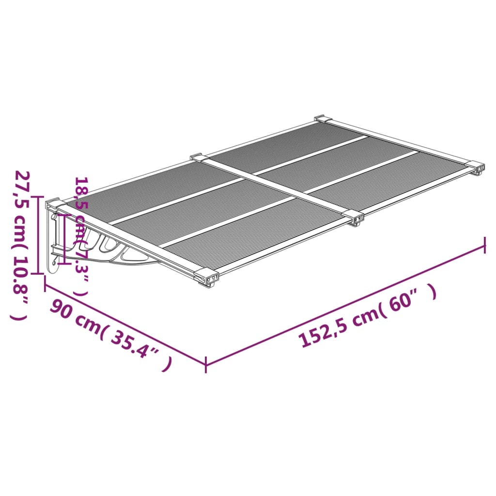 Deurluifel 358,5x90 cm polycarbonaat grijs en transparant