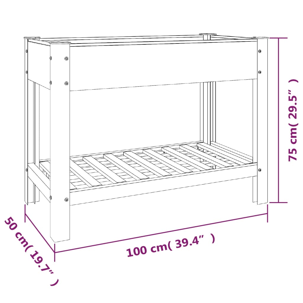 Plantenbak verhoogd met schap 200x50x75 cm HKC grijs