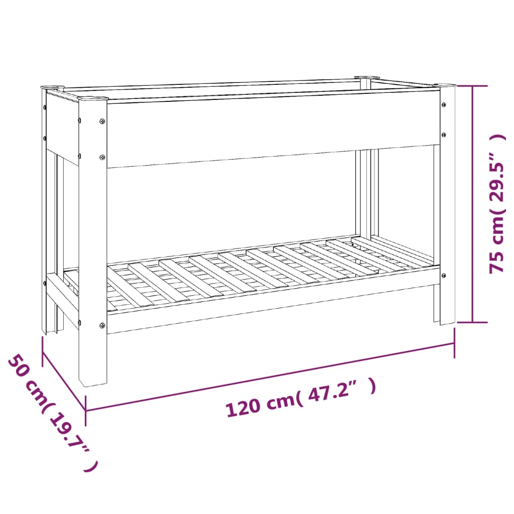 Plantenbak verhoogd met schap 200x50x75 cm HKC grijs