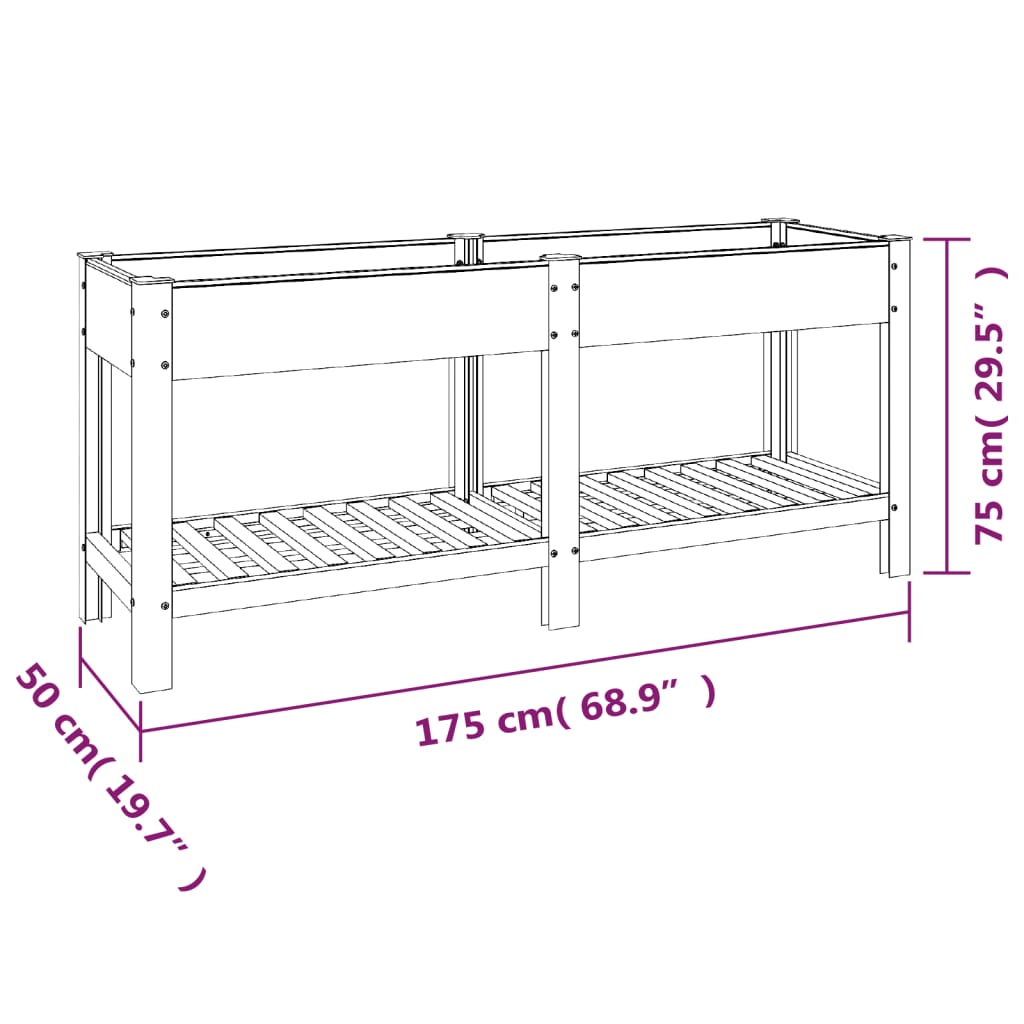 Plantenbak verhoogd met schap 200x50x75 cm HKC grijs