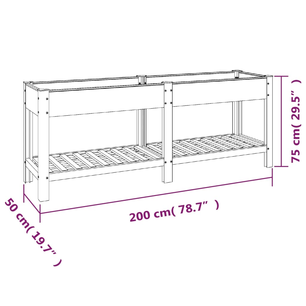 Plantenbak verhoogd met schap 75x50x90 cm HKC grijs