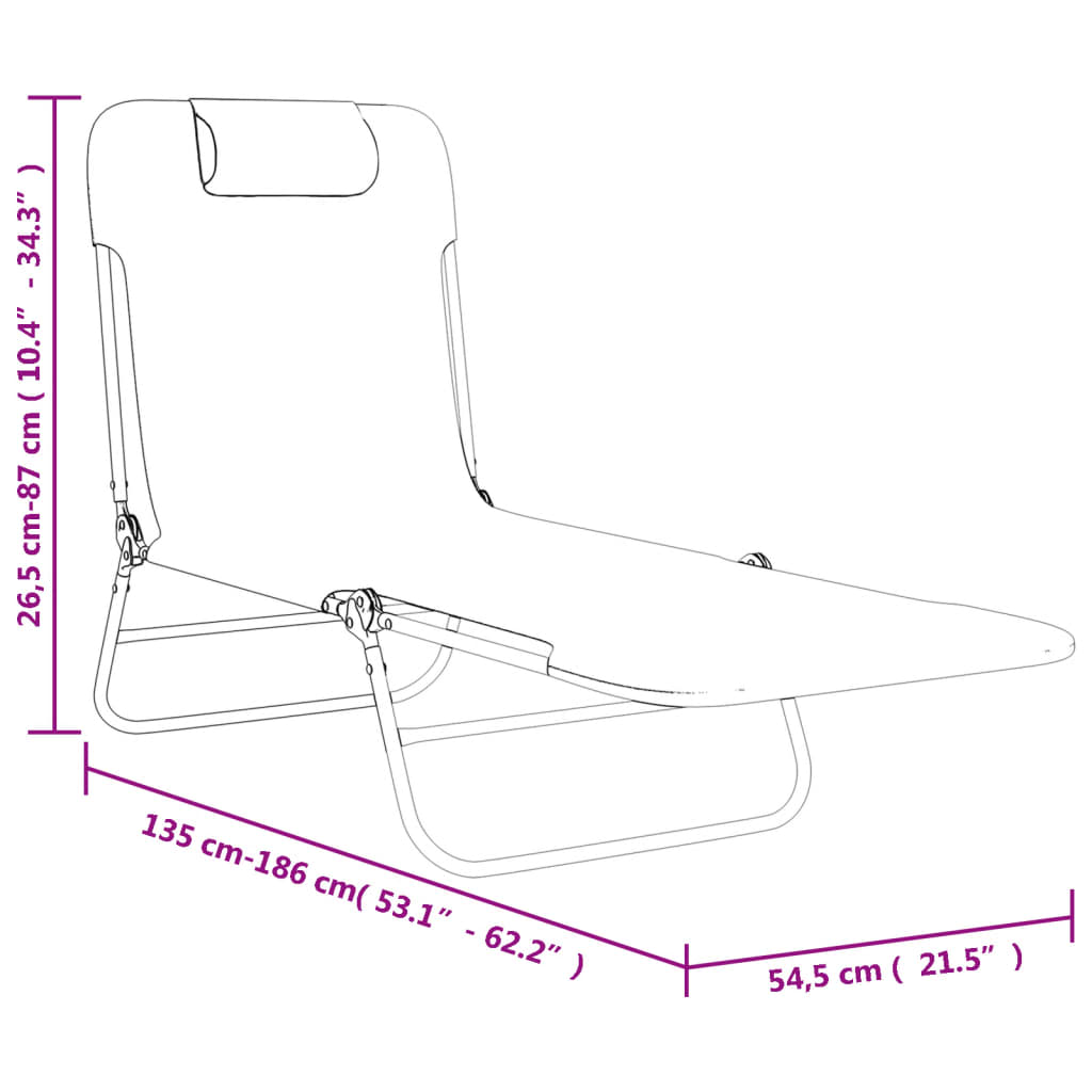 Bains de soleil 2 pcs pliables textilène et acier