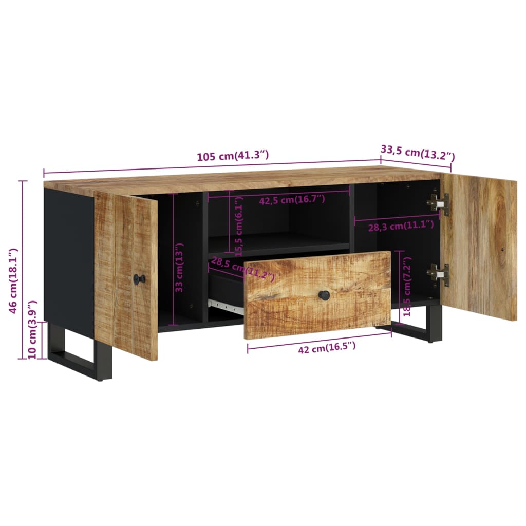 Meuble TV 105x33,5x46 cm en bois d'acacia massif et dérivé du bois