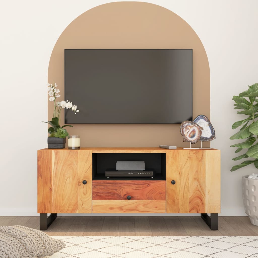 Meuble TV 105x33,5x46 cm en bois d'acacia massif et dérivé du bois