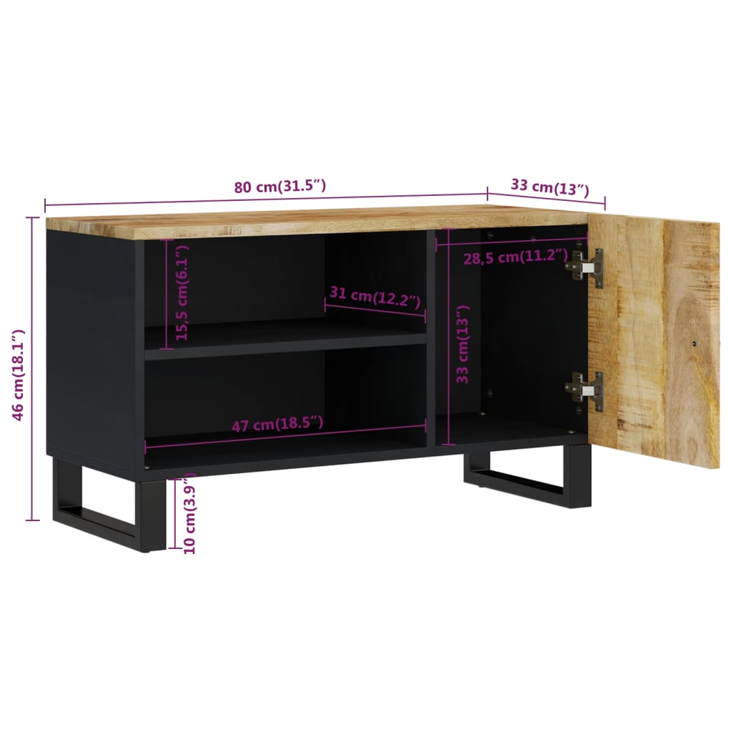 Meuble TV 80x33x46 cm en manguier massif et dérivé du bois