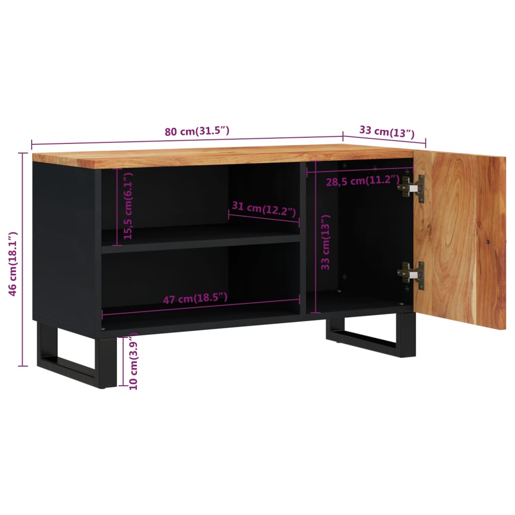 Meuble TV 80x33x46 cm en manguier massif et dérivé du bois