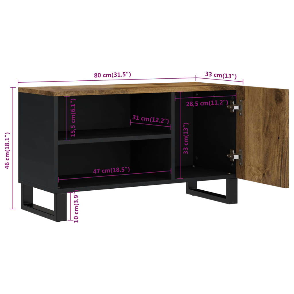 Meuble TV 80x33x46 cm en bois massif, bois recyclé et traité