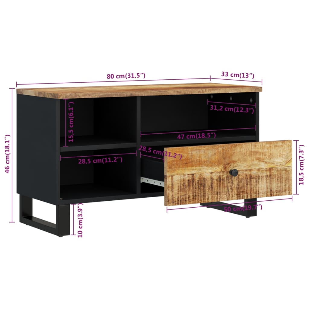 Meuble TV 80x33x46 cm bois de récupération massif et bois transformé