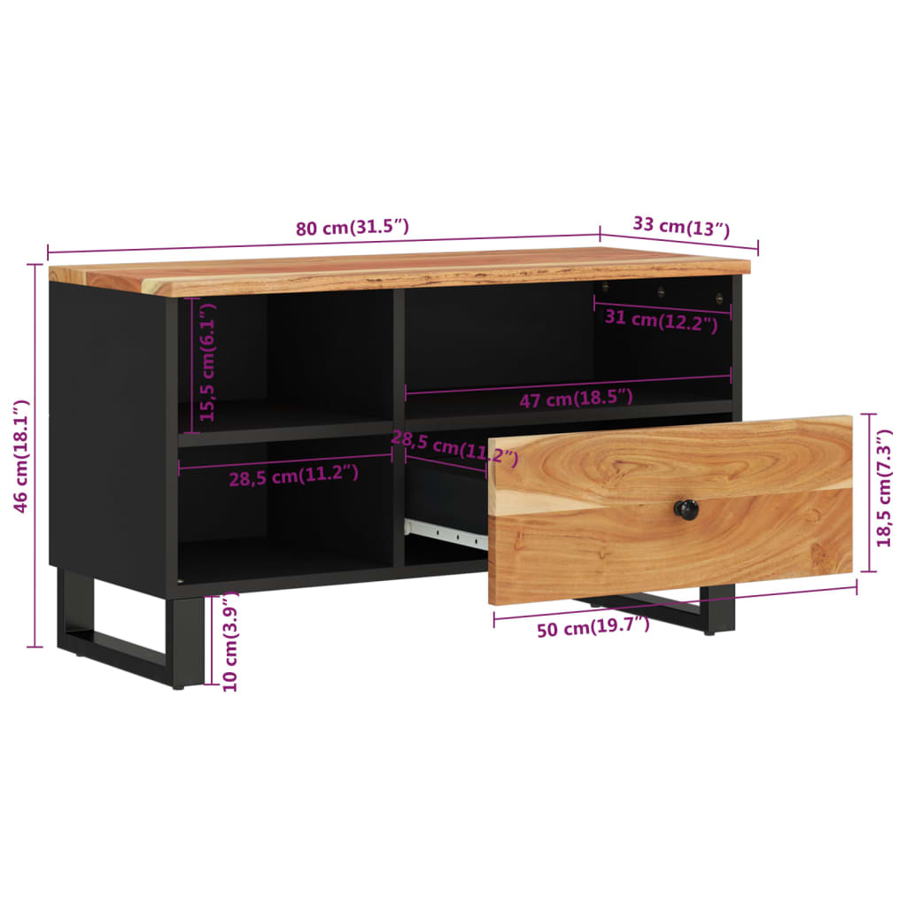 Meuble TV 80x33x46 cm bois de récupération massif et bois transformé