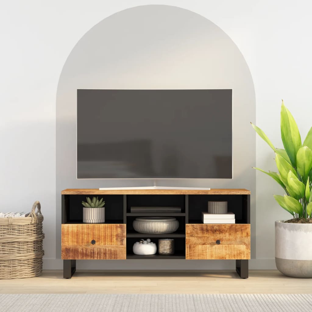 Meuble TV 100x33x46 cm en bois d'acacia massif et dérivé du bois