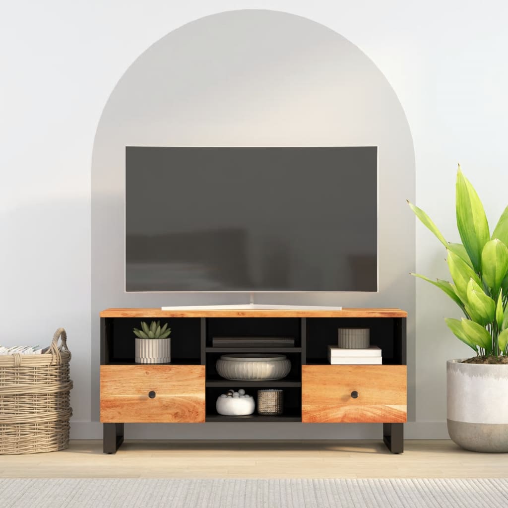 Meuble TV 100x33x46 cm en bois d'acacia massif et dérivé du bois