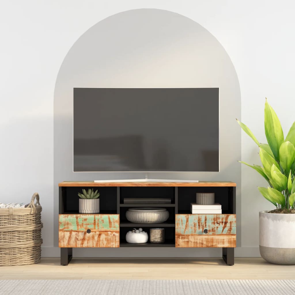 Meuble TV 100x33x46 cm en bois d'acacia massif et dérivé du bois