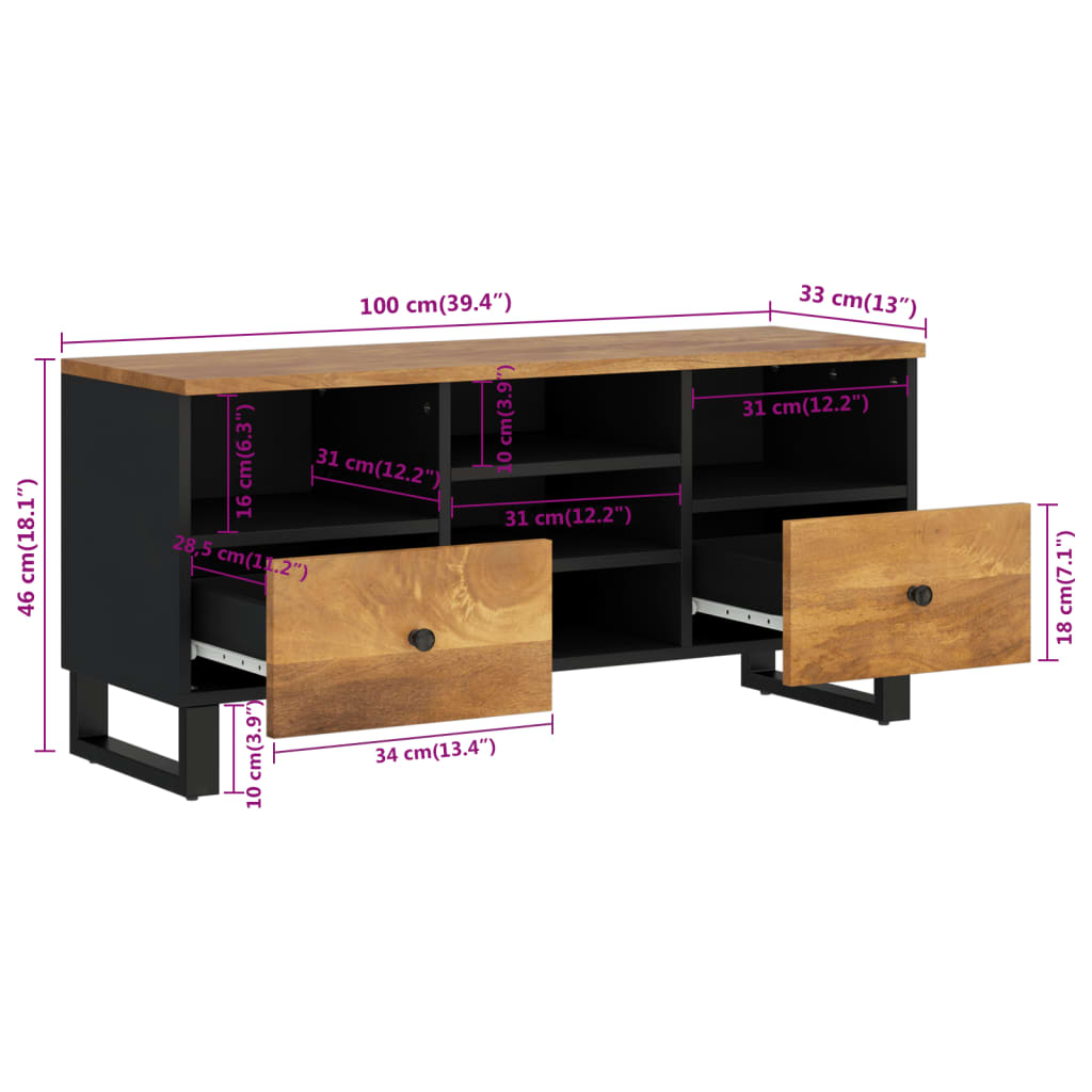 Tv-meubel 100x33x46 cm massief acaciahout en bewerkt hout