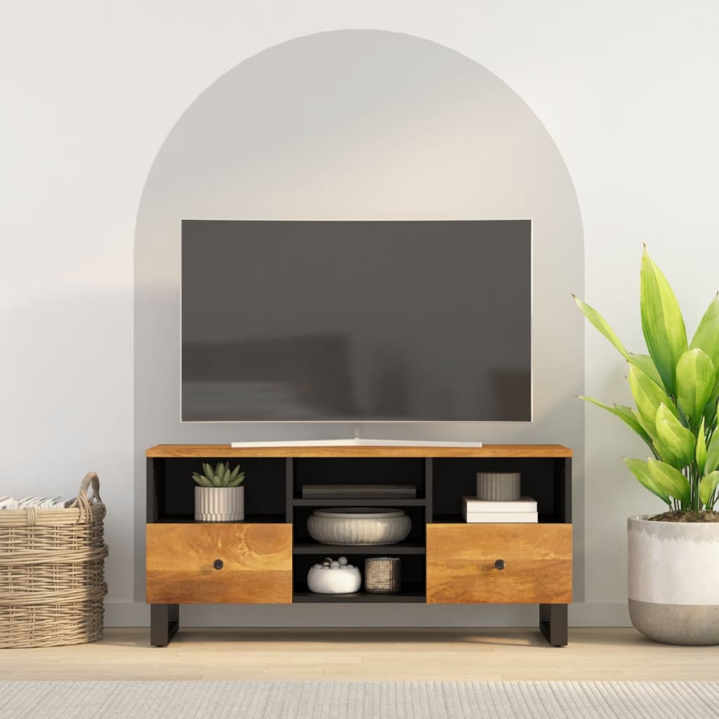 Meuble TV 100x33x46 cm en bois d'acacia massif et dérivé du bois