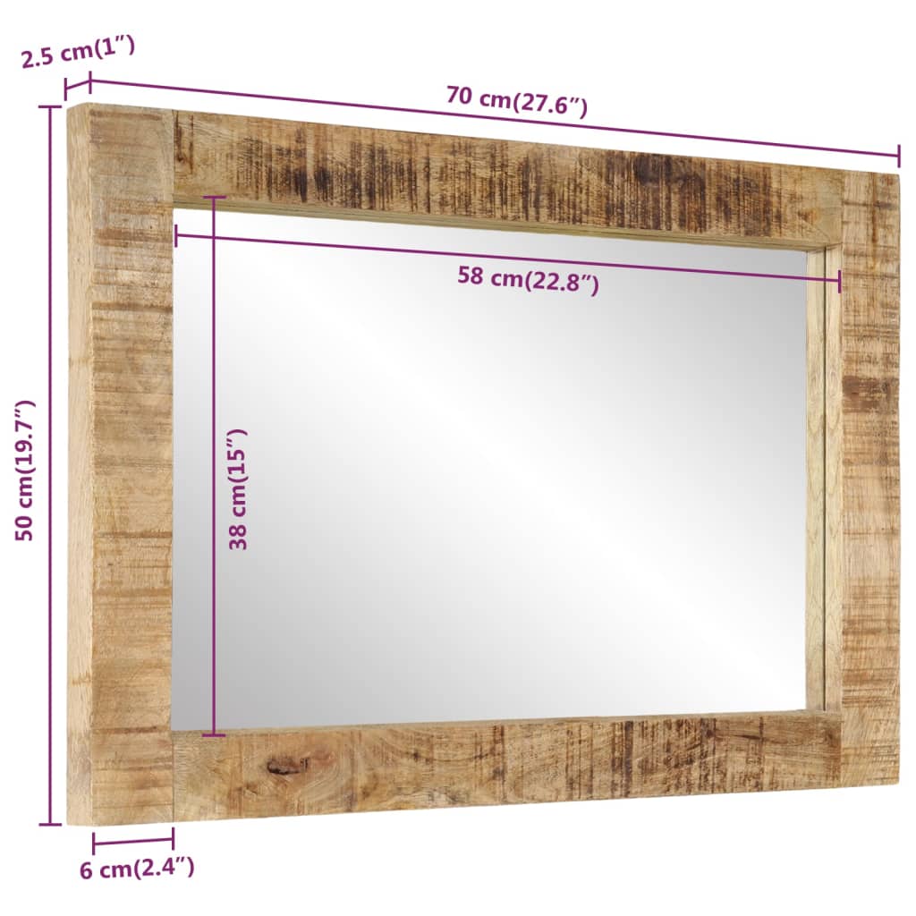 Spiegel 70x50 cm massief mangohout en glas