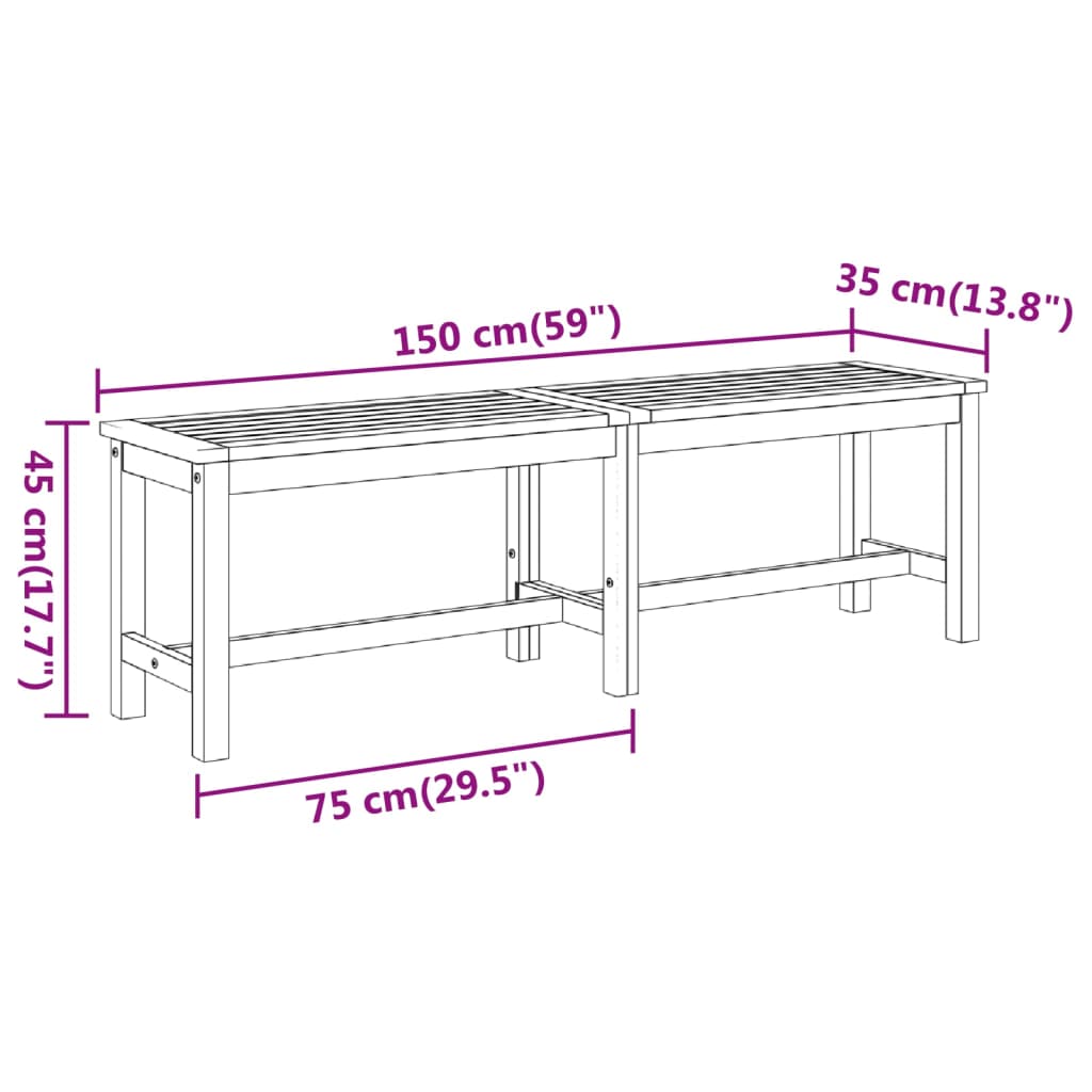 Banc de jardin 180x35x45 cm bois d'acacia massif