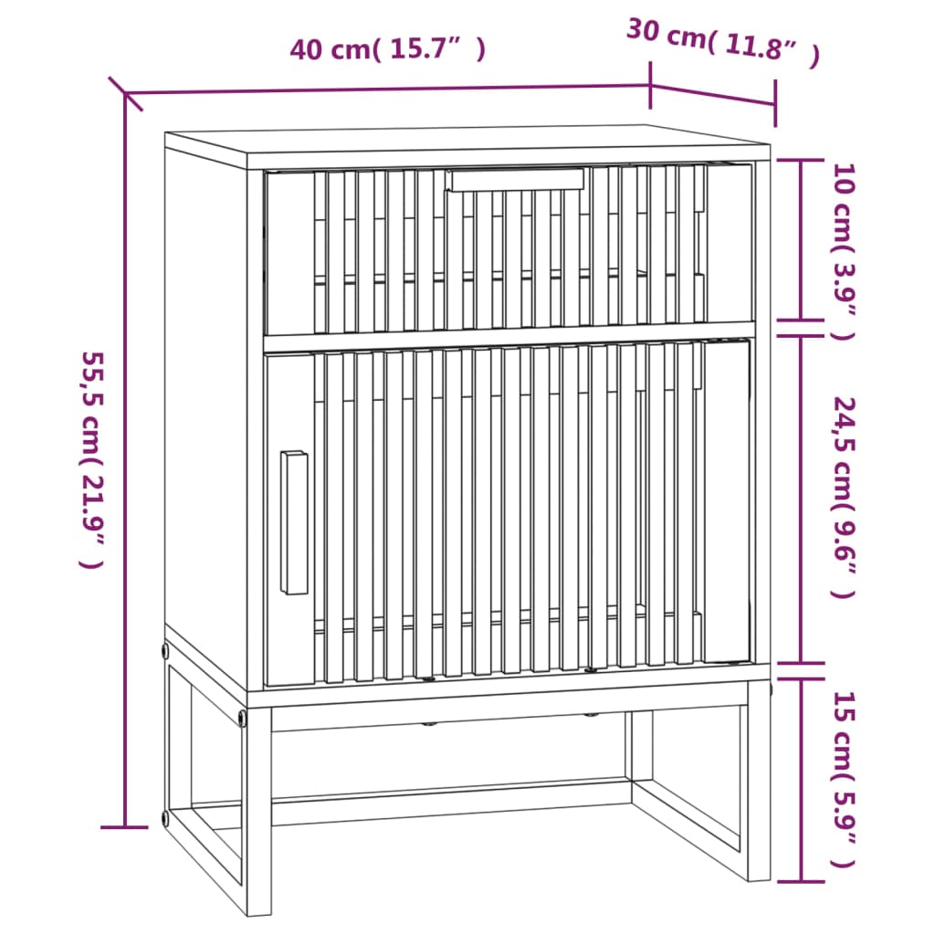 Nachtkastjes 2 st 40x30x55,5 cm bewerkt hout en ijzer