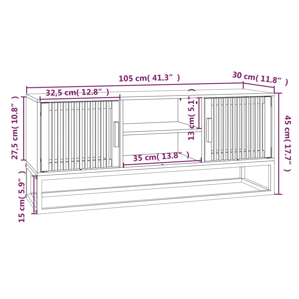 Meuble TV 105x30x45 cm en bois travaillé