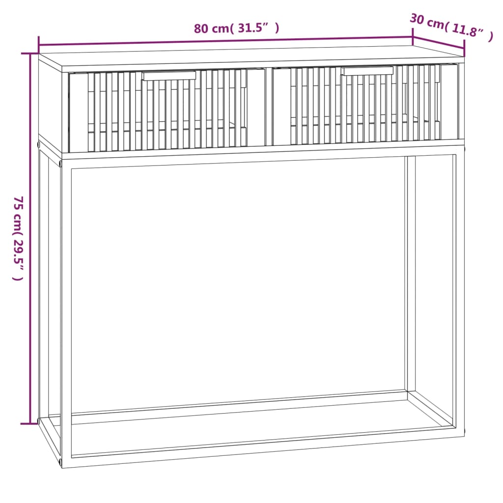 Table murale 80x30x75 cm en bois ouvré et fer blanc