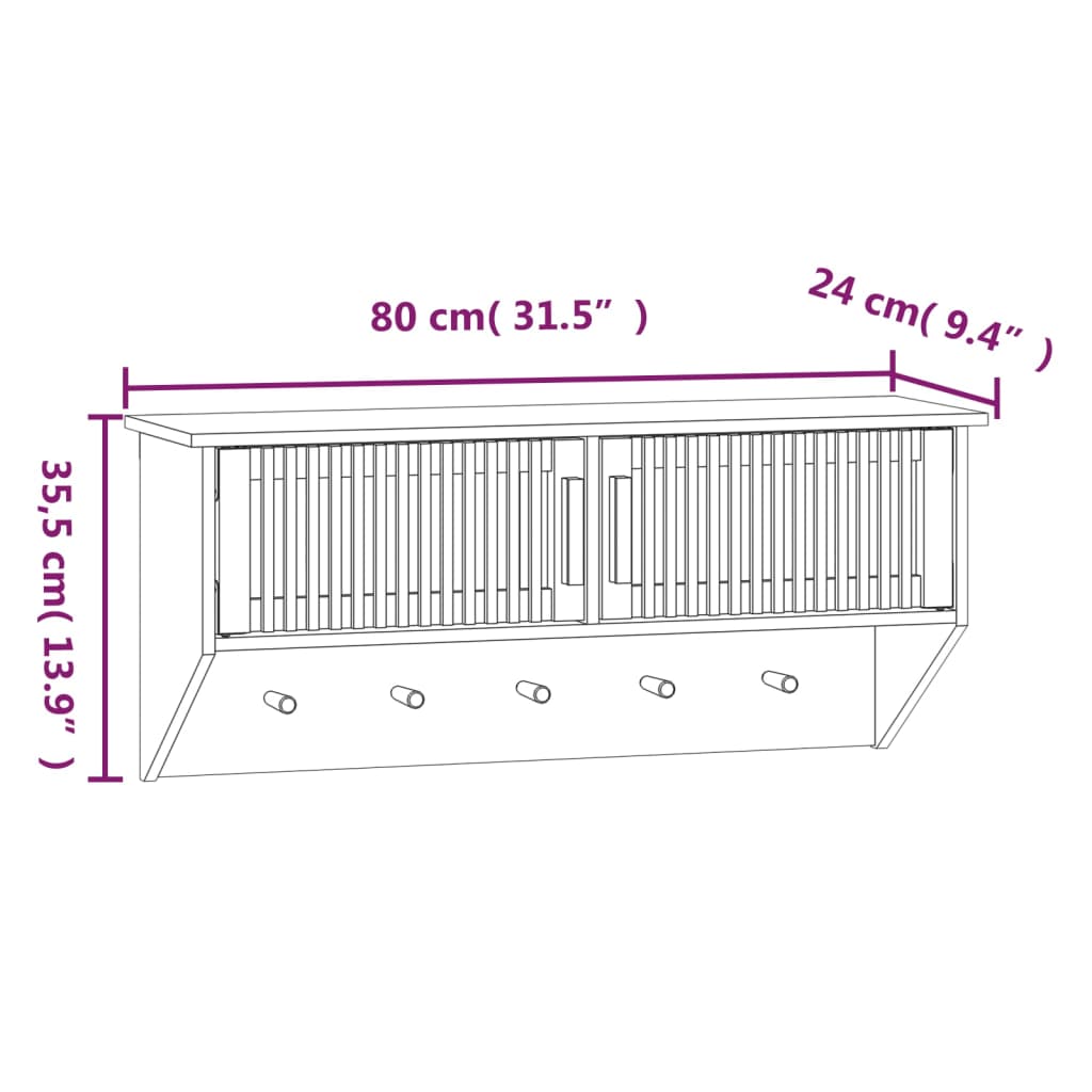 Wandkast met haken 80x24x35,5 cm bewerkt hout