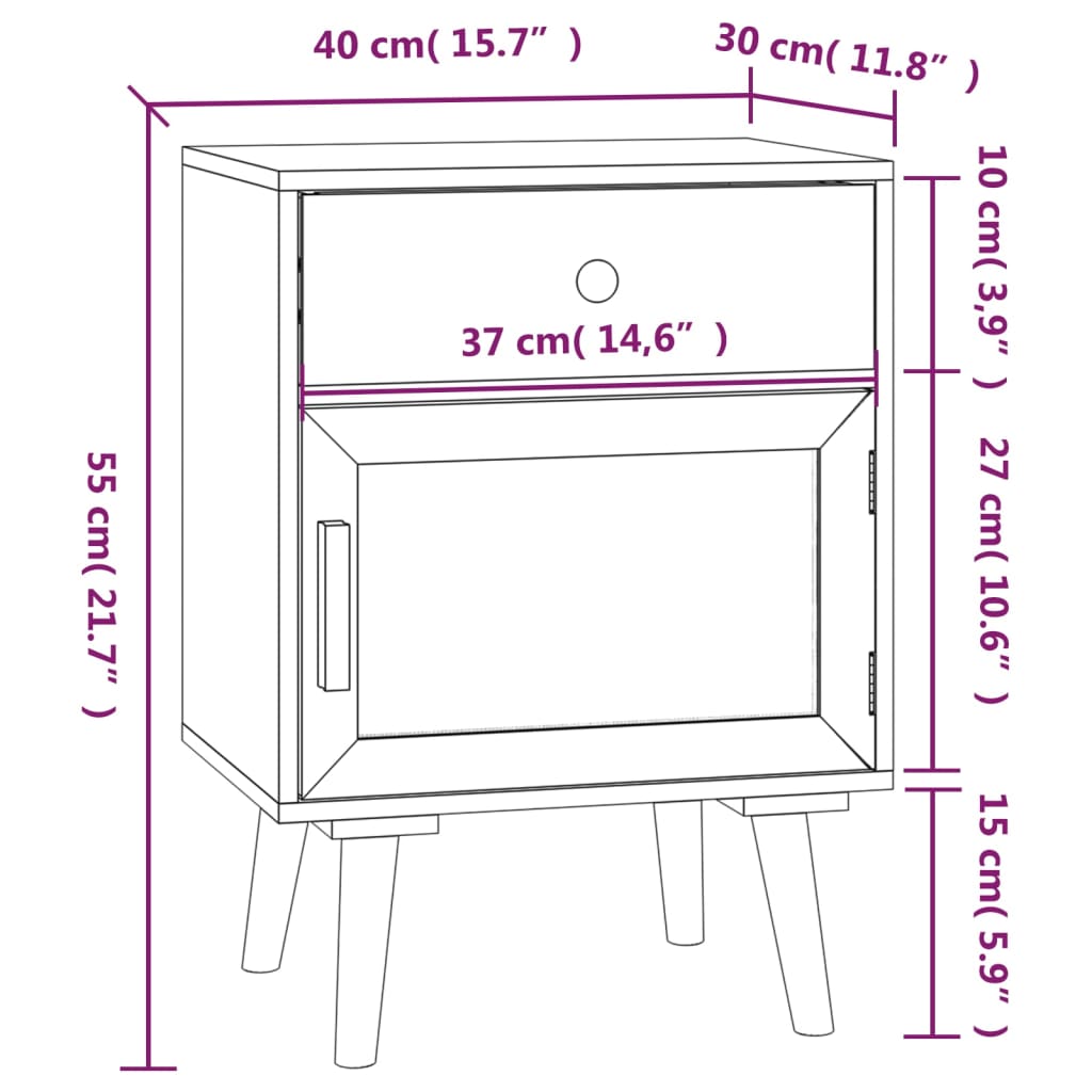 Tables de chevet 2 pcs 40x30x55 cm bois fini