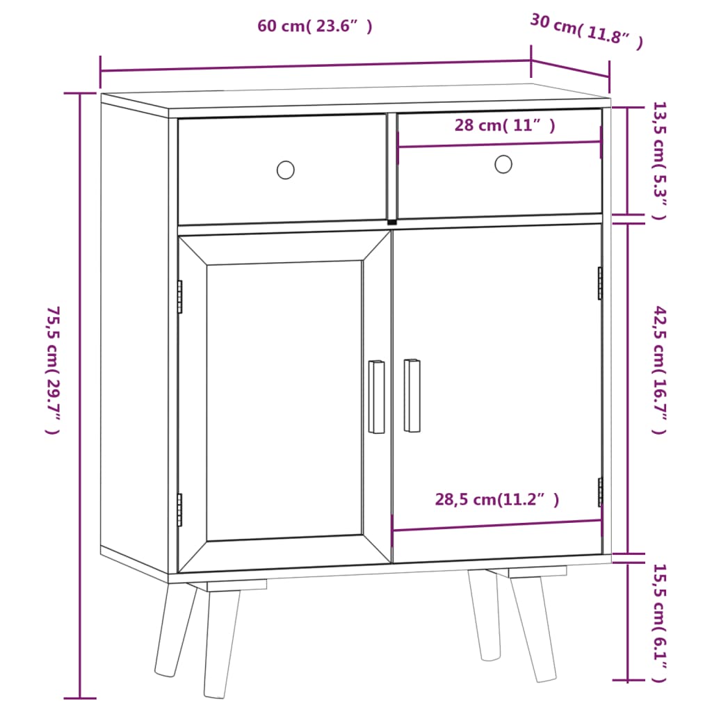 Buffet avec tiroirs 60x30x75,5 cm en bois travaillé