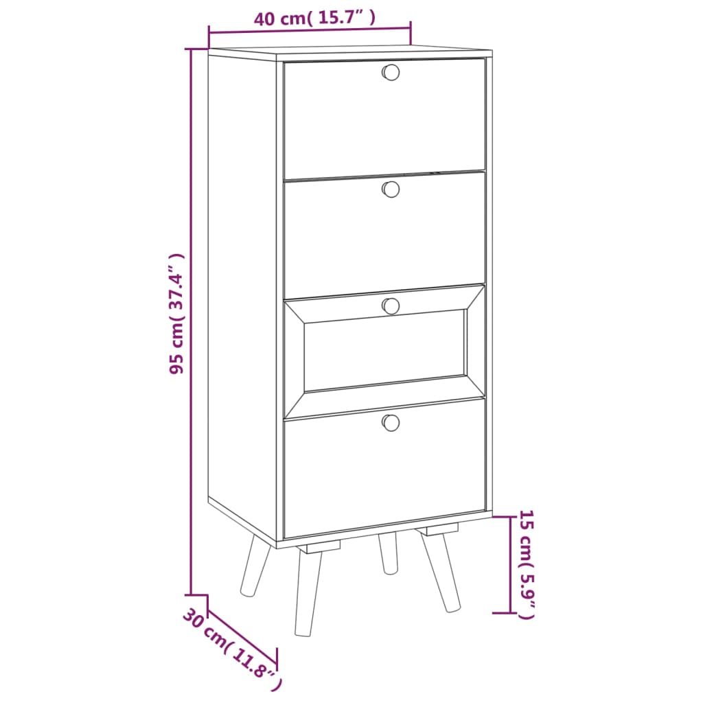 Armoire haute avec tiroirs 40x30x95 cm bois fini