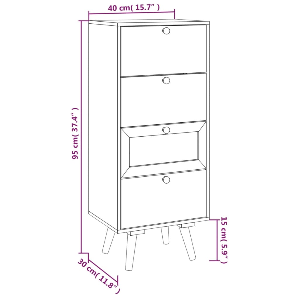 Armoire haute avec tiroirs 40x30x95 cm bois fini