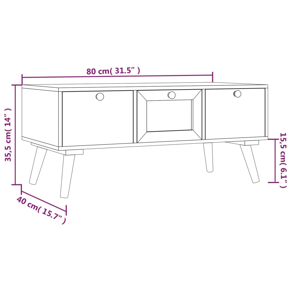 Table basse avec tiroirs 80x40x35,5 cm bois fini