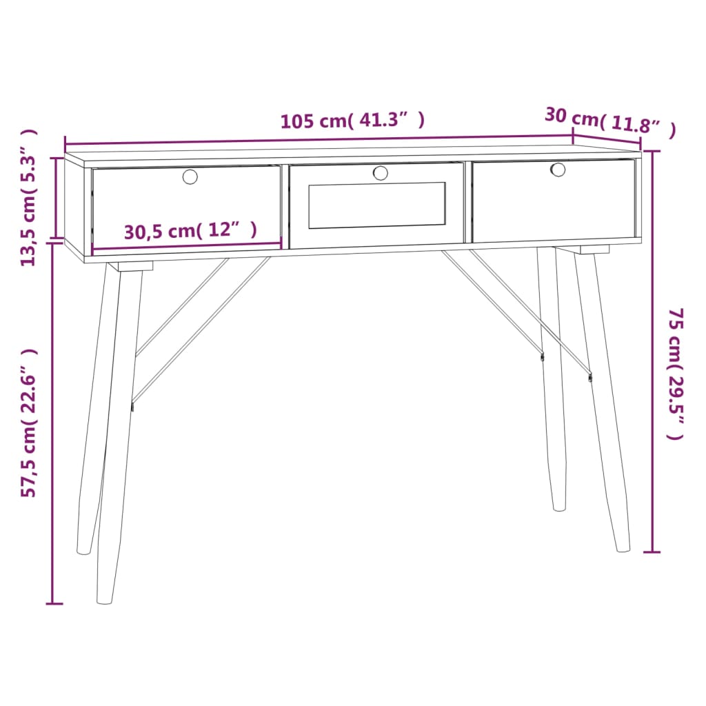 Wandtafel met lades 105x30x75 cm bewerkt hout