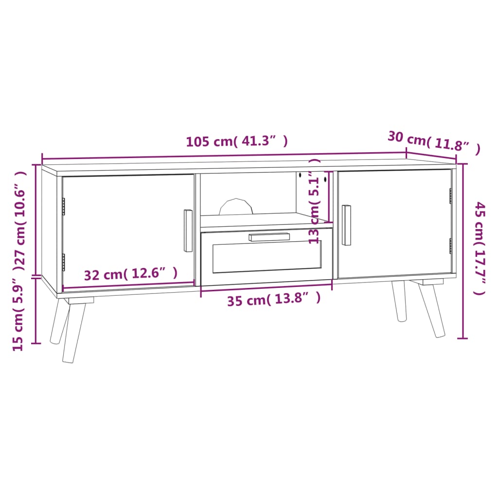 Meuble TV avec portes 105x30x45 cm bois fini