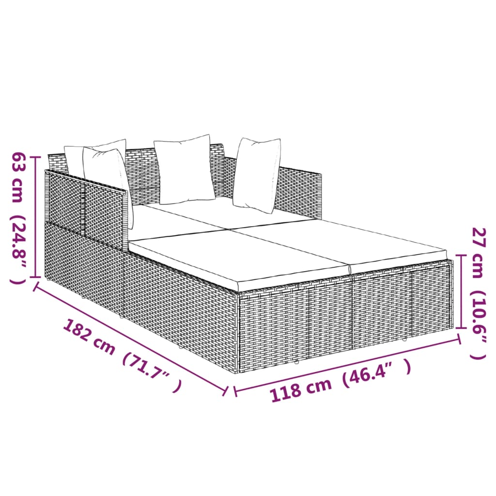 Ligbed met kussens 182x118x63 cm poly rattan