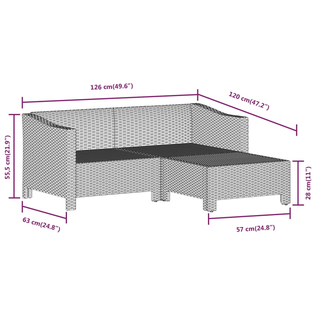 Tuinmiddenbank met kussens poly rattan grijs