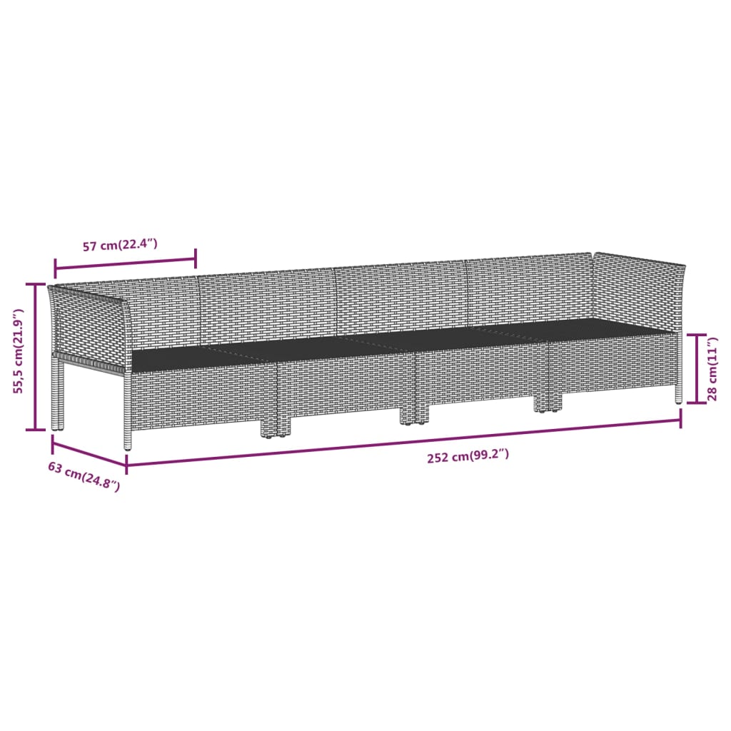 Tuinmiddenbank met kussens poly rattan grijs