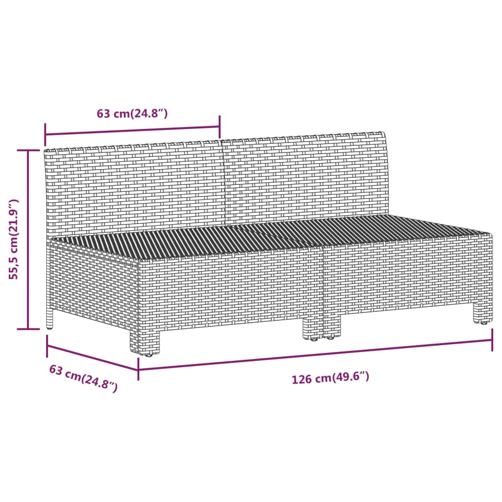 Tuinmiddenbank met kussens poly rattan grijs