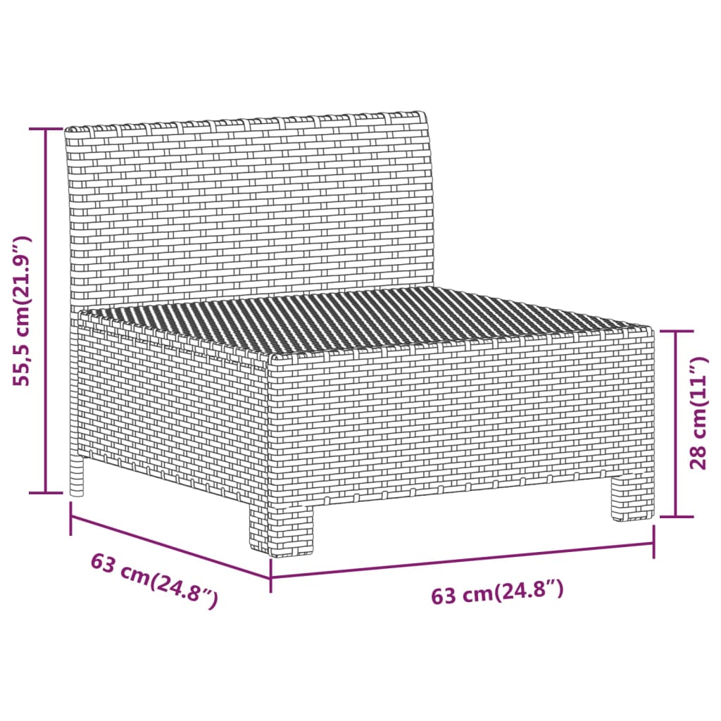 Tuinmiddenbank met kussens poly rattan grijs