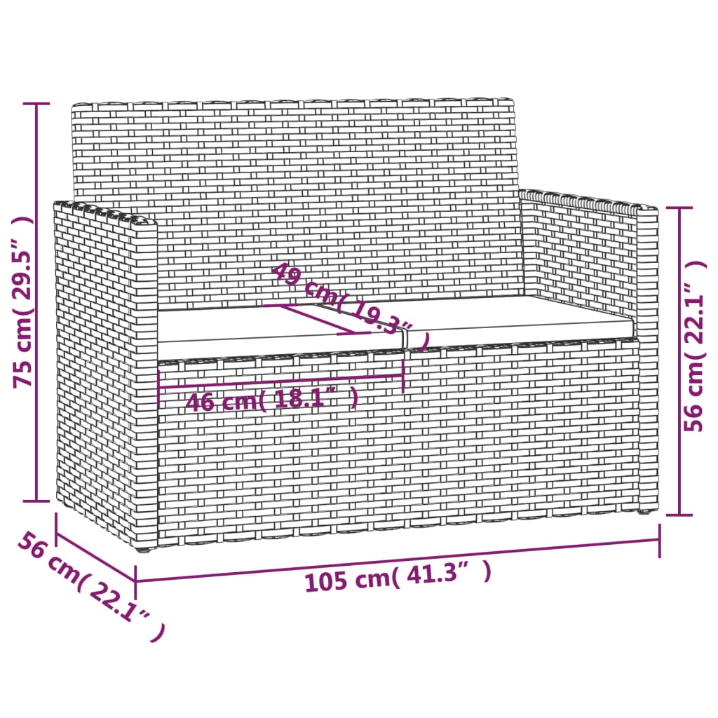 Banc de jardin avec coussins 105 cm poly rotin