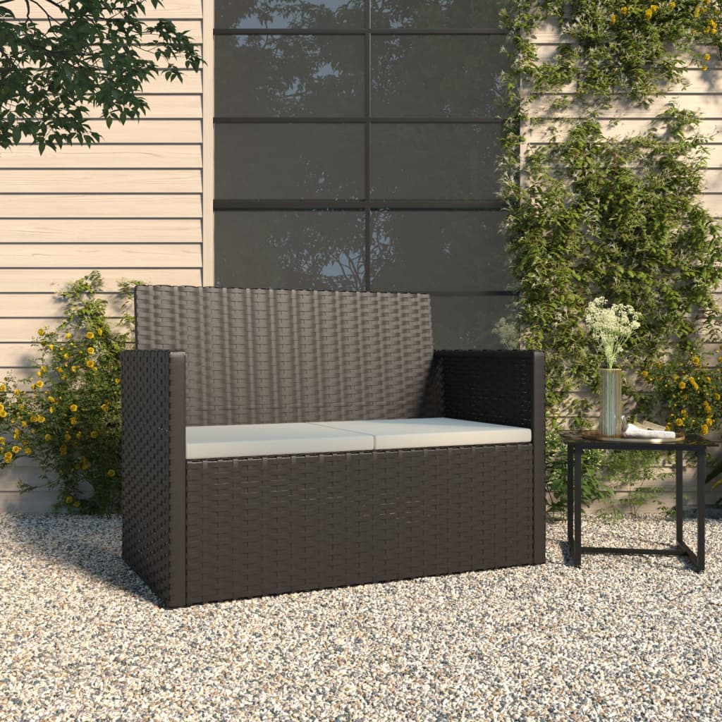 Tuinbank met kussens 105 cm poly rattan grijs