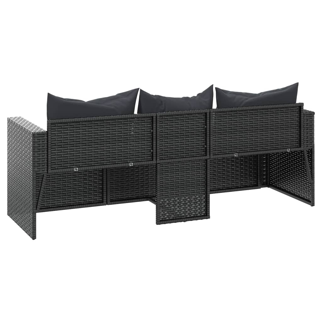 Tuinbank 3-zits met kussens poly rattan