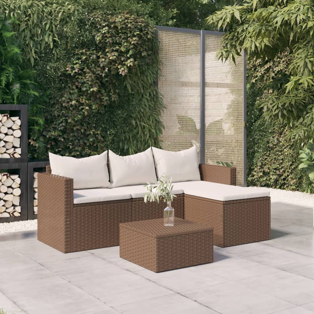 3-delige Loungeset met kussens poly rattan