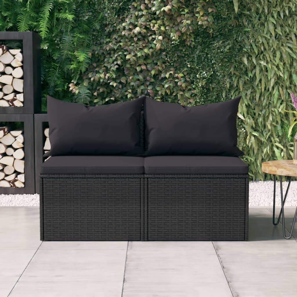 Tuinmiddenbanken met kussens 2 st poly rattan