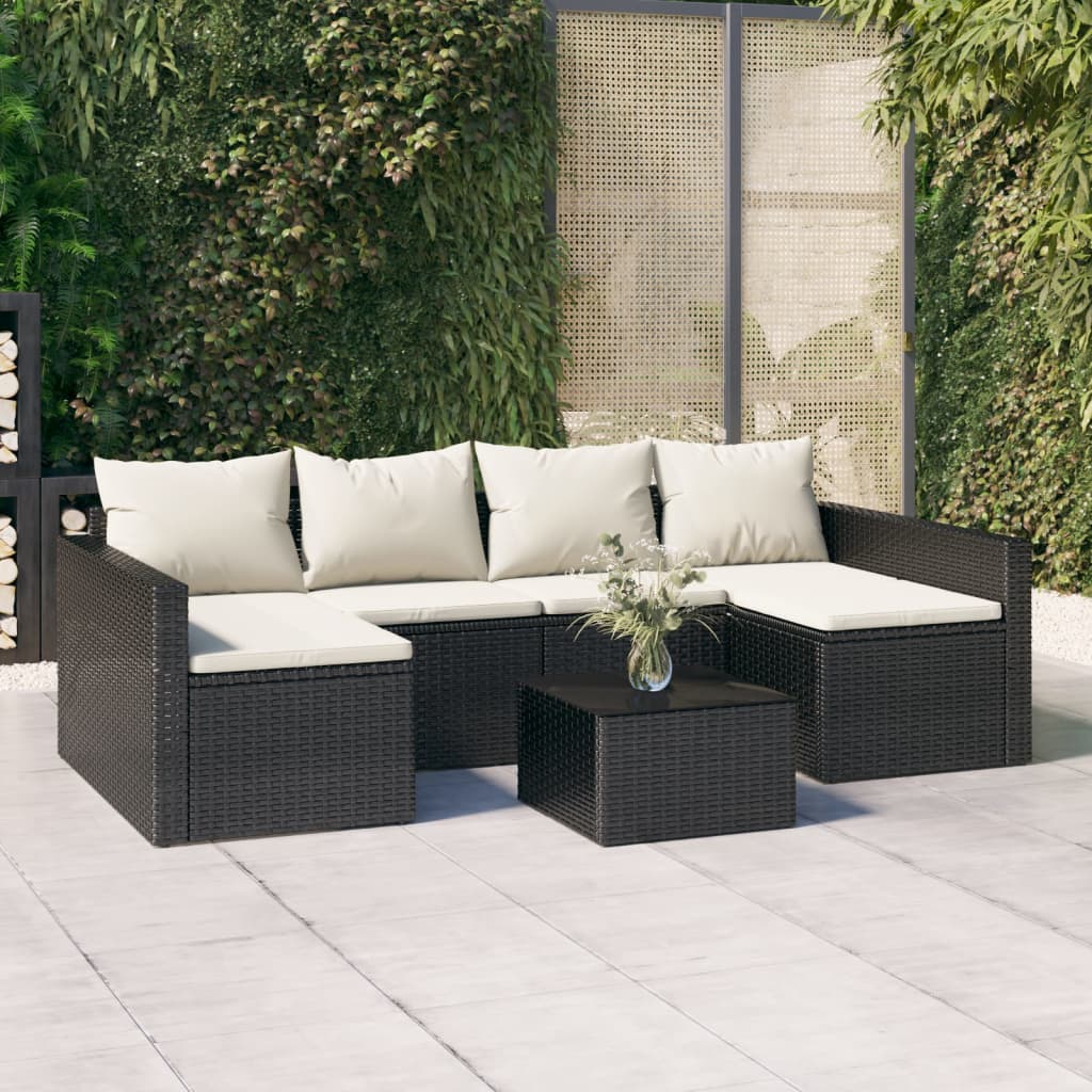 2-delige Loungeset met kussens poly rattan zwart