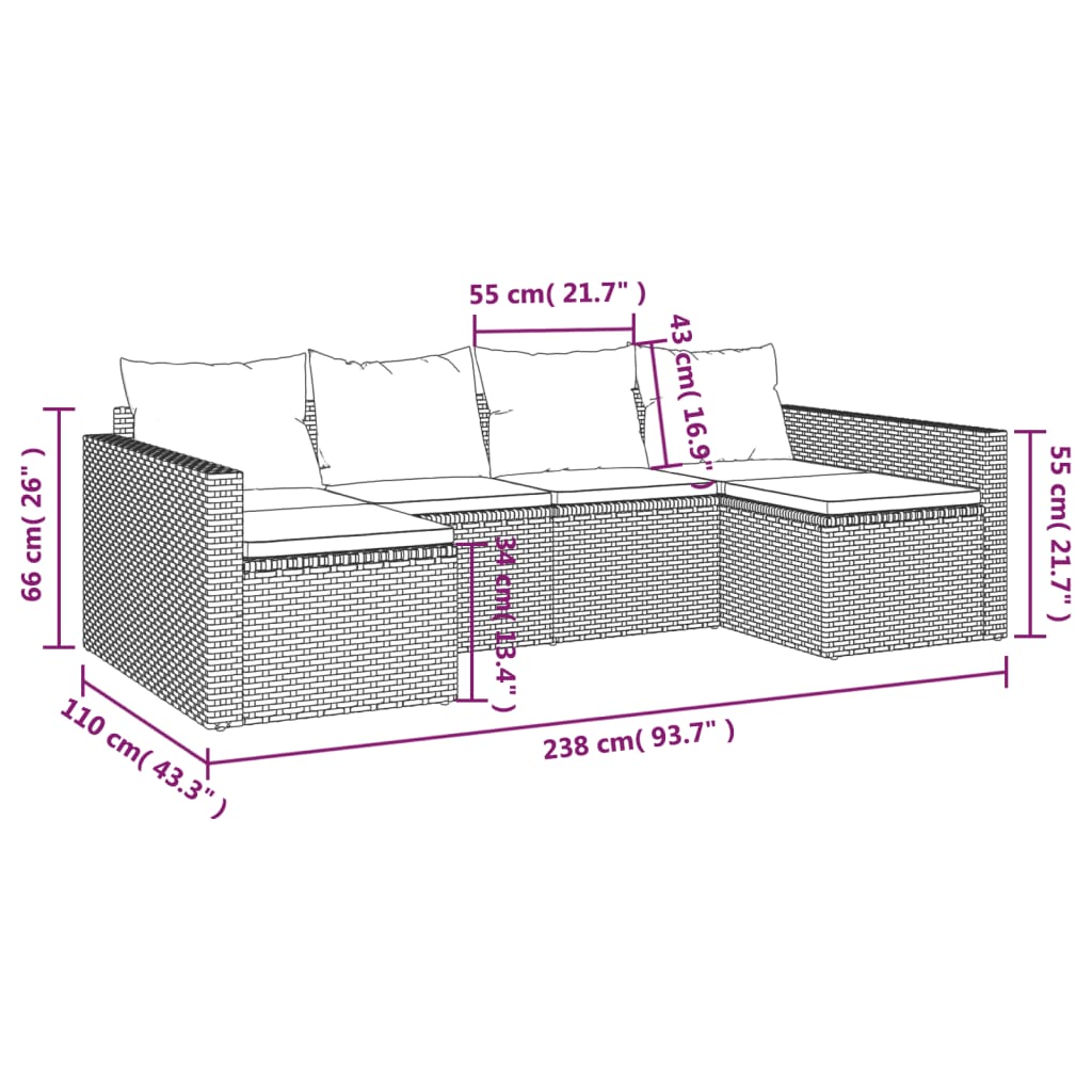 2-delige Loungeset met kussens poly rattan