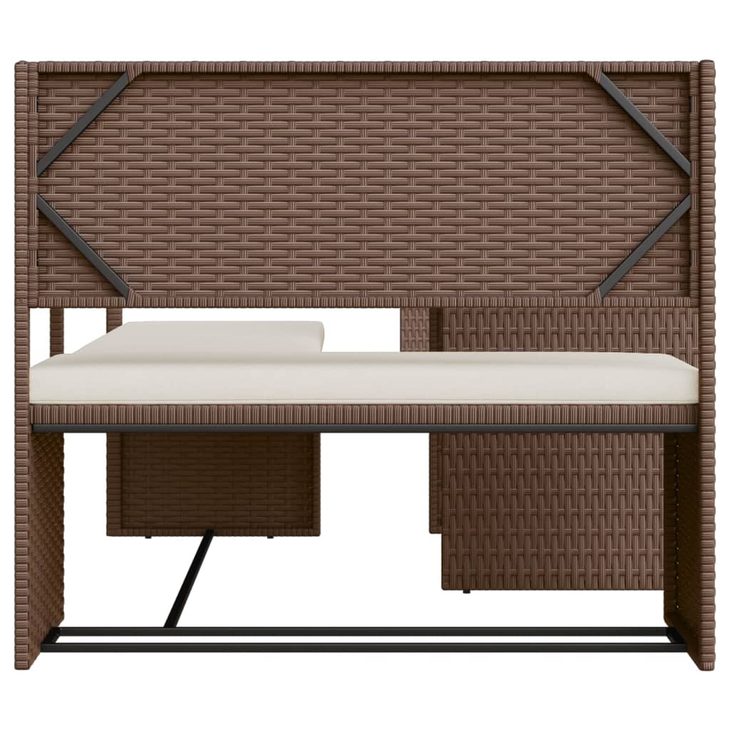 Banc de jardin avec table et coussins en poly rotin en forme de L