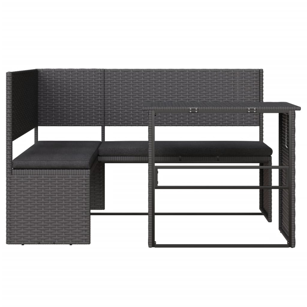 Tuinbank met tafel en kussens L-vormig poly rattan